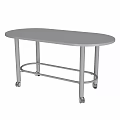 Oval Metal Table With Four Legs Lower Bar And Rolling Wheels 3d model