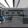 Modern High Tech Monitoring Control Room With Large Data Display And Ergonomic Operator Workstations