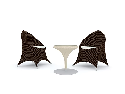 Modern Brown Woven Chairs And White Round Table Furniture Set 3d model