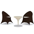 Modern Brown Woven Chairs And White Round Table Furniture Set
