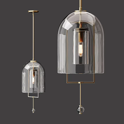 Modern Pendant Lights With Transparent Glass Shades Golden Metal Frames Two Sizes Cylindrical Bulbs 3d model
