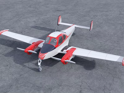 Red and White Twin Engine Passenger Plane Parked on Gray Tarmac 3d model Red and White Twin Engine Passenger Plane Parked on Gray Tarmac 3d model