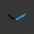 Blue Flying Bird With Spread Wings 3D Art Model On Dark Reflective Background 3d model