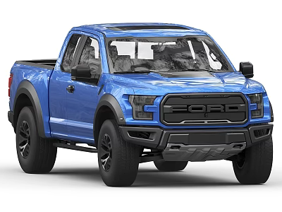 Blue Ford F-150 Raptor Two Door Pickup Truck With Black Wheels And Off Road Design 3d model