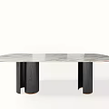 Contemporary Dining Table Design Featuring Oval Marble And Rectangular Black Tops With Black Copper Legs