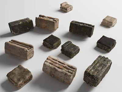 Rustic Stone Wood Blocks Collection With Assorted Shapes And Natural Textures 3d model