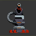 Futuristic Mechanical Weapon With Drill Arm Red Gray Metal Structure And Tech Design