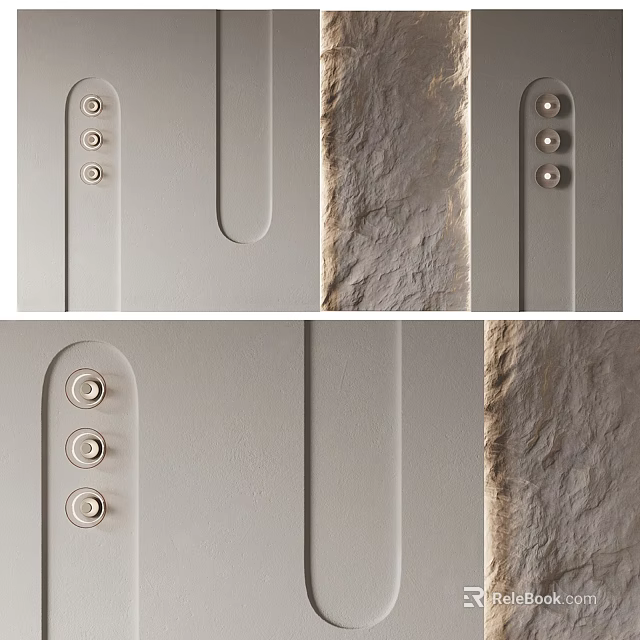 Modern Bed Accent Wall With Decorative Buttons And Textured Panels 3d model 