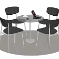 Modern Round Dining Table Set With Four Metal Leg Chairs And Upholstered Seats