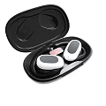 White Wireless Earbuds in Open Black Charging Case with Red Component 3d model
