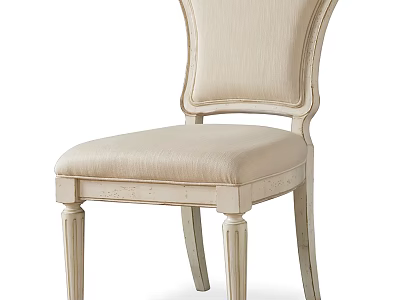Elegant French Vintage Style Dining Chair With Beige Upholstered Back Seat And Carved Wooden Legs Design 3d model