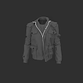 Gray Utility Jacket With Multiple Pockets Zipper Design And Stand Collar
