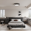 Minimalist black and white gray bedroom 3d model