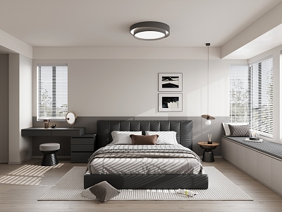 Minimalist black and white gray bedroom 3d model