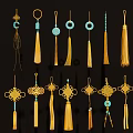 Traditional Decorative Pendants With Yellow Tassels Circular Ornaments Knotted Designs And Beaded Accents