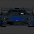 Blue And Gray Streamlined Race Car With Rear Wing And Aerodynamic Body