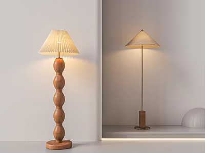 Modern Minimalist Floor Lamp with Wooden Base Round Details and Beige Shade for Indoor Lighting 3d model