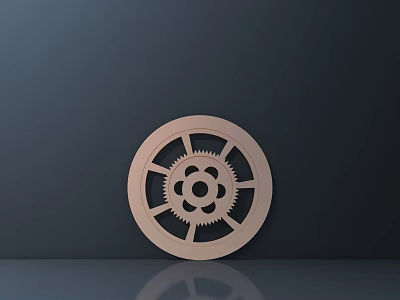 Hardware Tools Circular Light Brown Gear Design With Dark Gray Background And Floor Reflection 3d model