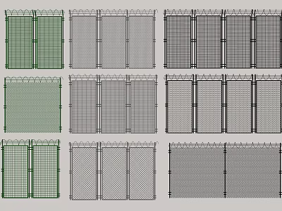 Various Metal Mesh Fence Designs With Green Gray Black Color And Double Door Styles 3d model