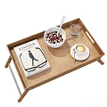 Wooden Foldable Tray Breakfast Tableware Set With Bowl Coffee Cup Glass Book Eyeglasses