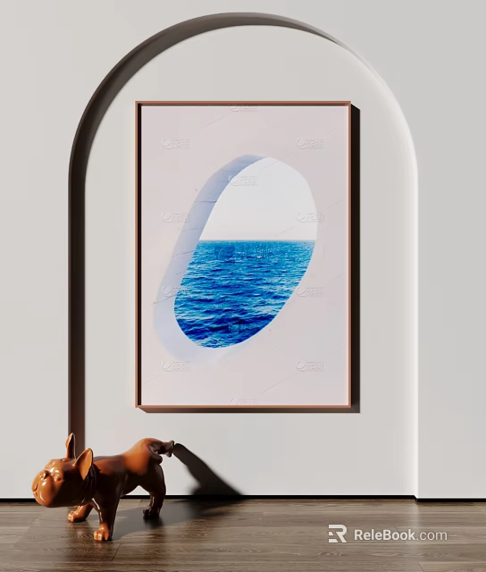 Ocean Landscape Painting In Decorative Frame 3d model