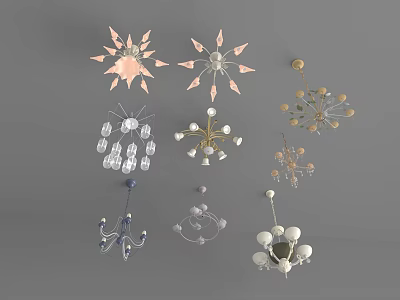 Various Stylish Chandeliers With Modern Designs Crystal Elements And Decorative Shapes 3d model
