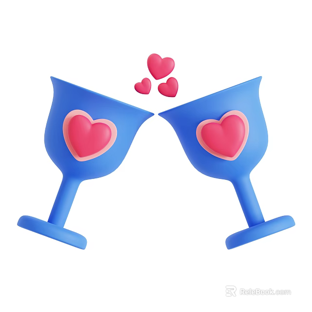 Decorative Ornament Set With Blue Toasting Cups And Pink Heart Design 3d model 