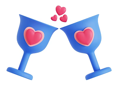 Decorative Ornament Set With Blue Toasting Cups And Pink Heart Design 3d model
