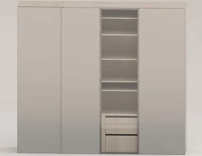 Sleek Modern Wardrobe With Double Doors Open Shelves And Bottom Drawers 3d model