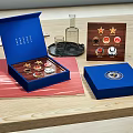 Decorative Ornament Set With Blue Boxes Assorted Badges And Display Cases 3d model