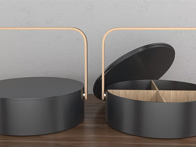 Modern Black Decorative Storage Box Set with Golden Handles Open Lid and Wooden Interior 3d model