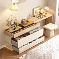Modern Light Luxury Dressing Table With Spacious Storage Drawers And Built In Warm Ambient Lighting