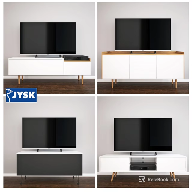 Various Styles TV Cabinet With White Black Colors Wooden Elements And Drawers 3d model 