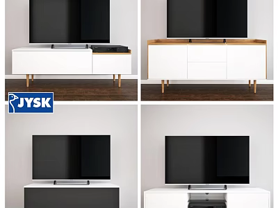 Various Styles TV Cabinet With White Black Colors Wooden Elements And Drawers 3d model