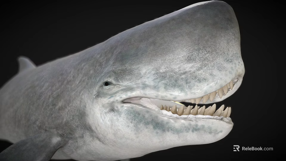 Detailed Prehistoric Shark Head Model With Sharp Teeth And Realistic Skin 3d model 
