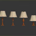 Elegant Set Of Six Vintage Decorative Lamps With White Shades And Orange Bases