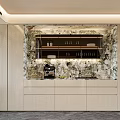 Modern Sideboard With Marble Backsplash Glass Door Shelves And Light Cabinetry