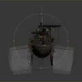 Rusty Green Military Utility Boat With Crane Arm And Antennas On Deck