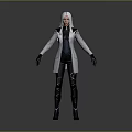 Game Movie Female Character In White Hooded Coat With Black Gloves And Dark Pants
