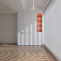 Elegant White Modern Wardrobe With Arched Orange Interior Display Shelf And Doors
