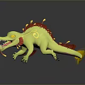 3D Green Mythical Lizard Creature With Yellow Spikes Red Accents And Leaf Shaped Tail