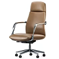 High Back Brown Leather Office Chair With Metal Armrests And Five Star Base