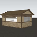 Outdoor Wooden Kiosk Style Milk Tea Shop With Plaza Palm Trees And City Skyline