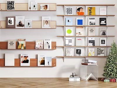 Modern Style Bookshelf Metal Bookshelf Wooden Bookshelf Book Ornaments Record Machine Christmas Tree 3d model