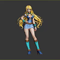 3D Female Character Model With Long Golden Hair Blue Outfit And Boots