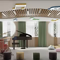 Music Classroom Artistic Interior With Piano Drums And Note Lights 3d model