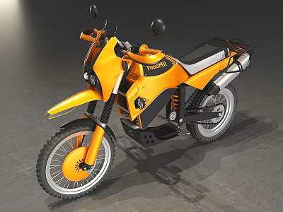 Yellow Thunder Off Road Motorcycle With Luggage Rack And Spoked Wheels 3d model