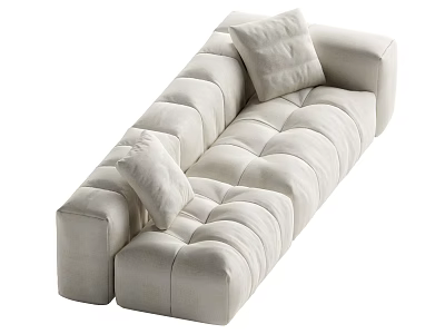 Off White Sectional Sofa with Tufted Design and Soft Pillows in Modern Fabric Upholstery 3d model