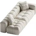 Off White Sectional Sofa with Tufted Design and Soft Pillows in Modern Fabric Upholstery