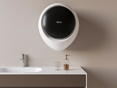 Mijia Wall Mounted Washing Machine White And Black In Bathroom With Sink Faucet And Bottles 3d model